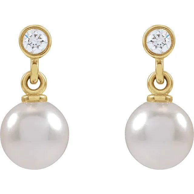 White Akoya Pearl and Natural Diamond Earrings