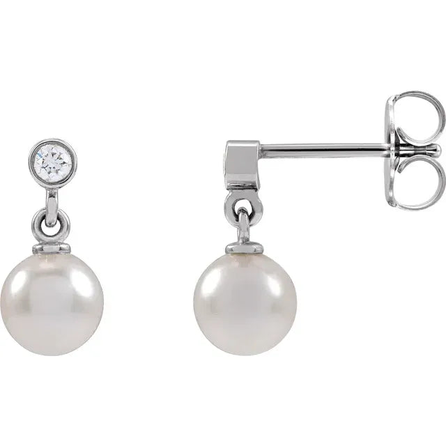 White Akoya Pearl and Natural Diamond Earrings