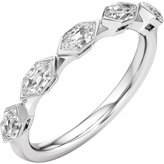 14k White Gold 3/4 carat Lab Grown Elongated Hexagon Diamond Band
