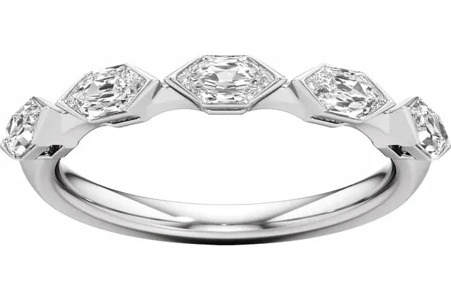 14k White Gold 3/4 carat Lab Grown Elongated Hexagon Diamond Band