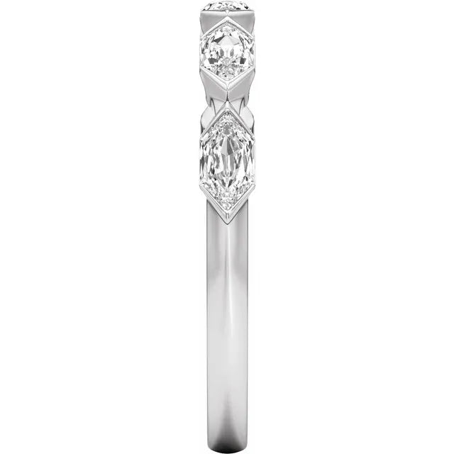 14k White Gold 3/4 carat Lab Grown Elongated Hexagon Diamond Band