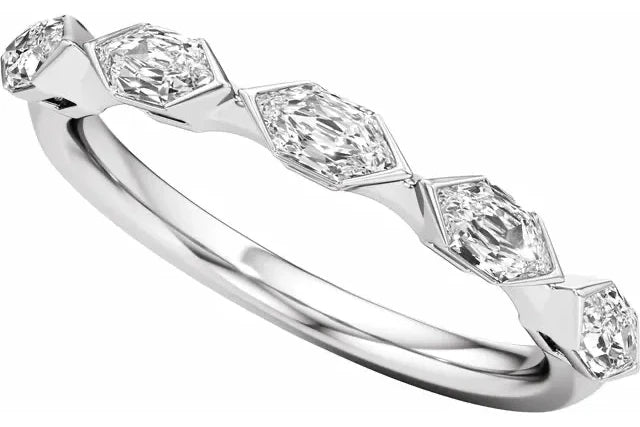 14k White Gold 3/4 carat Lab Grown Elongated Hexagon Diamond Band