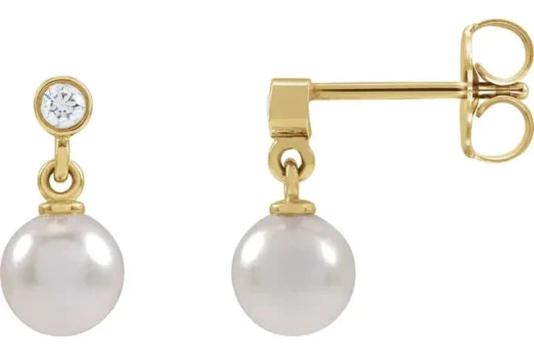 White Akoya Pearl and Natural Diamond Earrings