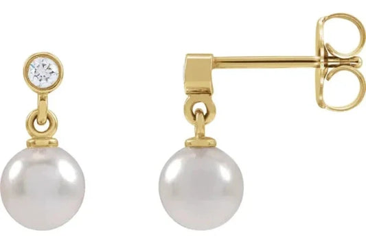 White Akoya Pearl and Natural Diamond Earrings