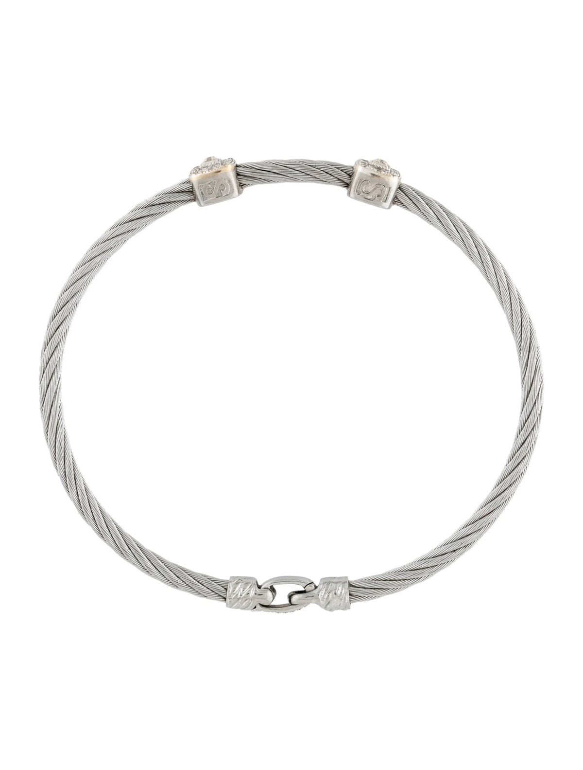 Black and Silver Cable Bracelet with Natural Diamond Stations