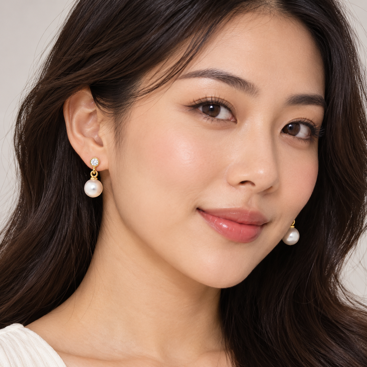 White Akoya Pearl and Natural Diamond Earrings