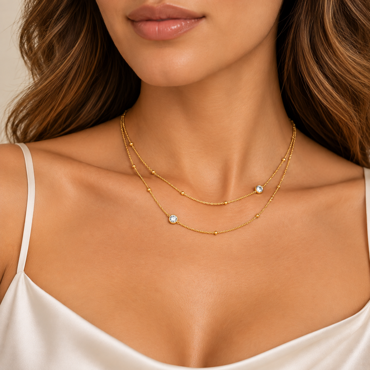 8-Stone Gold Pavé Station Necklace/Bracelet