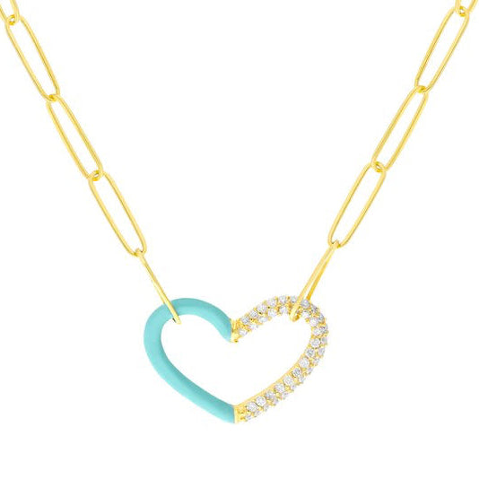 Heart Shape Diamond Pendant with Turqouise Enamel