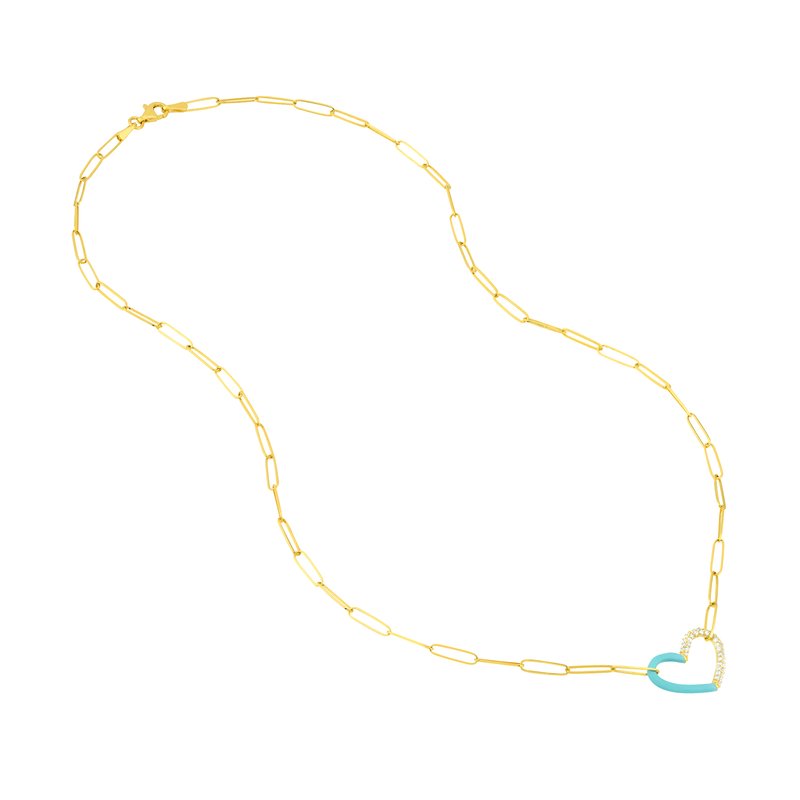 Heart Shape Diamond Pendant with Turqouise Enamel