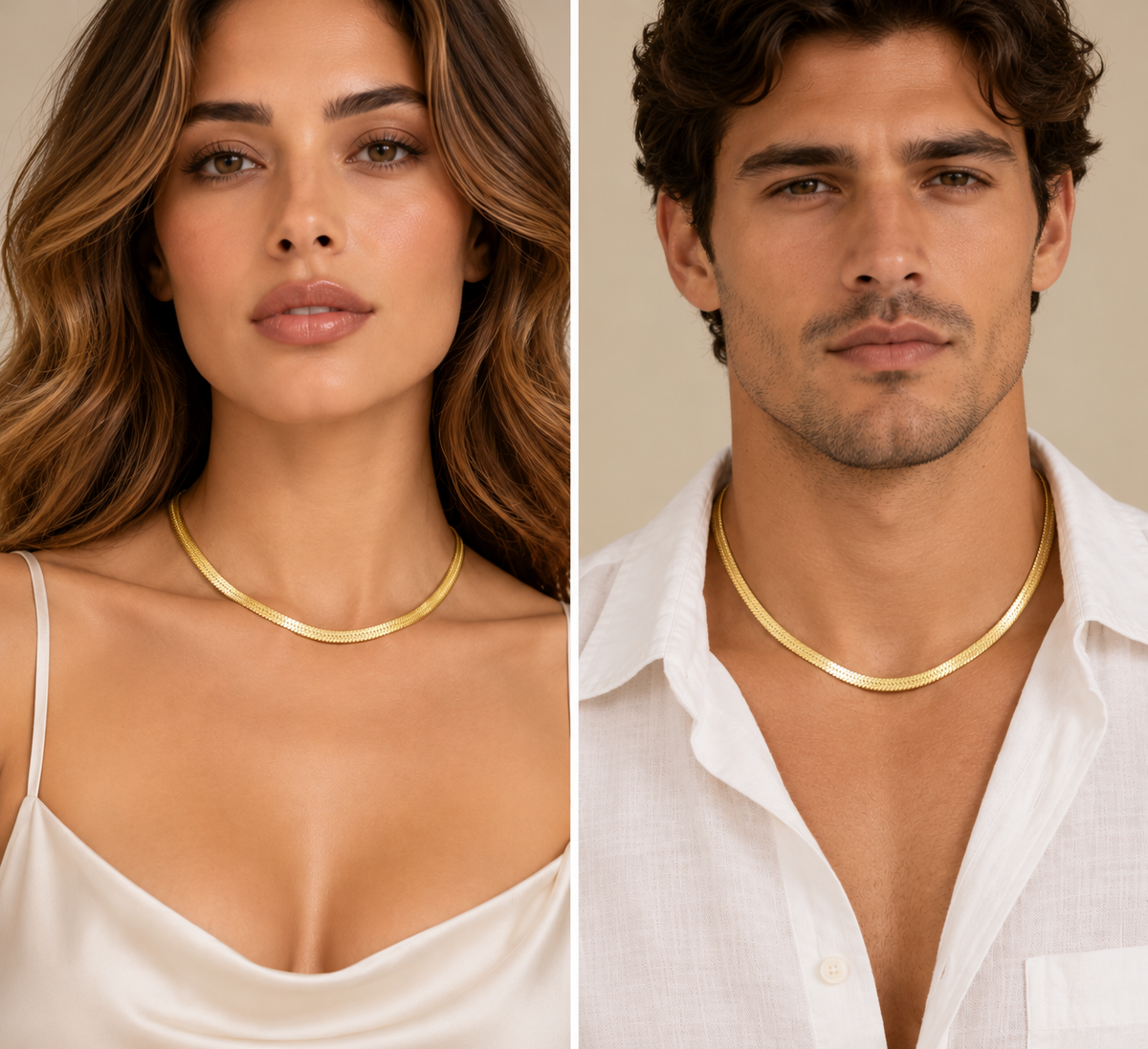 Gold Plated Herringbone Chain Necklace/ 4mm