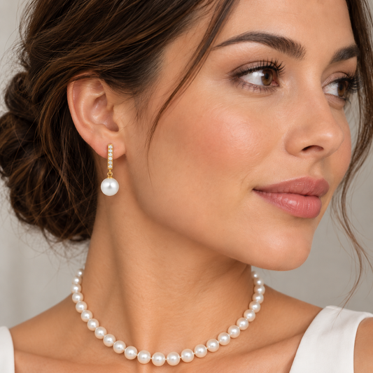 Cultured White Freshwater Pearl & Natural Diamond Hoops